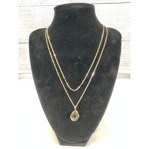 Double Strand Brown Gemstone Gold-tone Necklace (16")